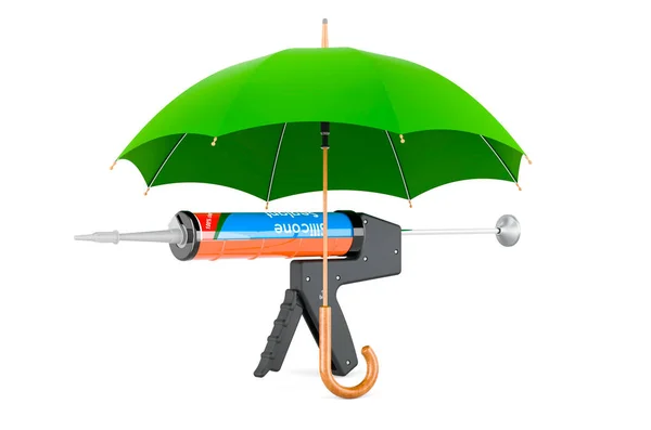 Pistola Selladora Con Tubo Sellador Silicona Bajo Paraguas Representación Aislada — Foto de Stock