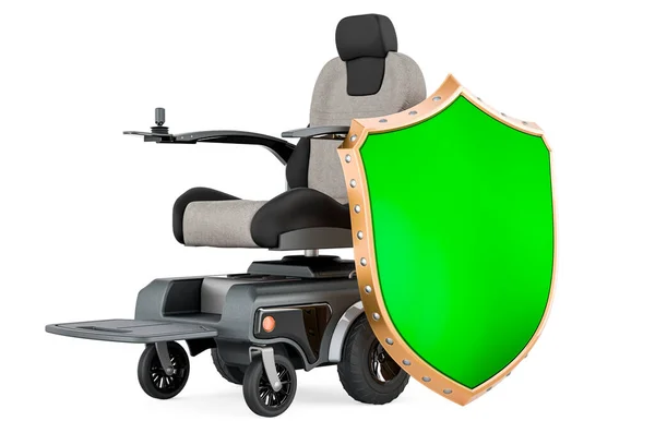 室内电椅 带护盾的电动轮椅 白色背景的3D渲染隔离 — 图库照片