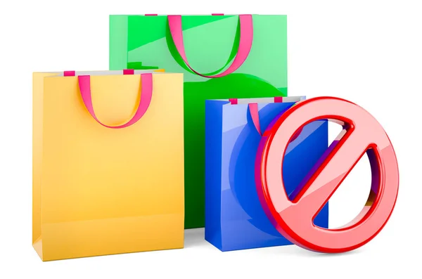 Shopping Bags Forbidden Symbol Rendering Isolated White Background — Stock Photo, Image