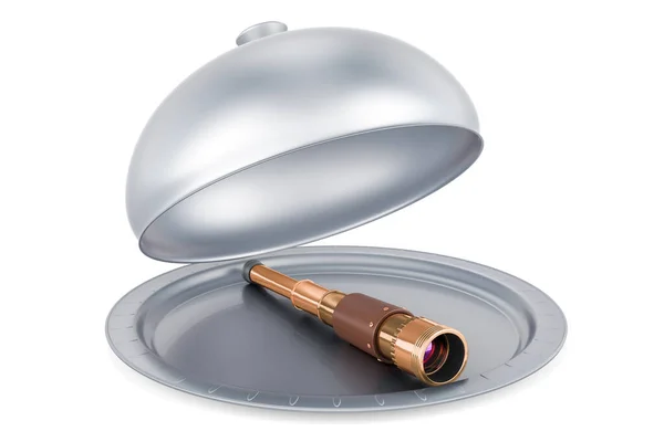 Cloche Restaurante Com Bronze Hand Held Telescope Pirate Spyglass Renderização — Fotografia de Stock