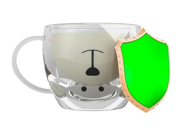 Ведмежа Чашка Чаю Повна Молока Щитом Візуалізація Ізольована Білому Тлі — стокове фото