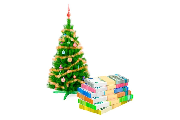Χριστουγεννιάτικο Δέντρο Πακέτα Ευρώ Χριστουγεννιάτικη Εμπορική Ιδέα Απόδοση Απομονωμένη Λευκό — Φωτογραφία Αρχείου