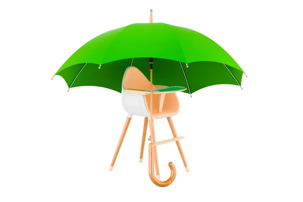 Kinderhochstuhl Unter Regenschirm Darstellung Isoliert Auf Weißem Hintergrund — Stockfoto