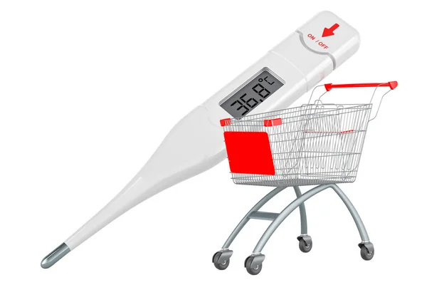 Digital Electronic Thermometer Shopping Cart Rendering Isolated White Background — Stock Photo, Image