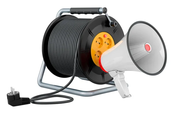 Carrete Cable Industrial Con Megáfono Renderizado Aislado Sobre Fondo Blanco — Foto de Stock