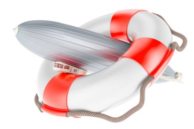 Can yeleği içinde zeplin veya zeplin balon, 3 boyutlu görüntüleme beyaz arka planda izole