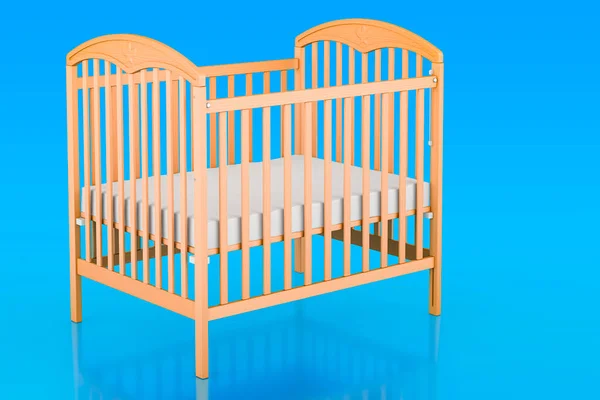 Bebek Beşiği Mavi Arka Planda Bebek Yatağı Boyutlu Görüntüleme — Stok fotoğraf