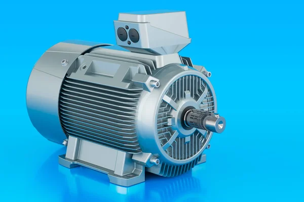 Industrial Electric Motor Blue Backdrop Rendering — Stock Photo, Image