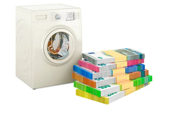 Tvättmaskin Med Pengar Europaket Rendering Isolerad Vit Bakgrund — Stockfoto
