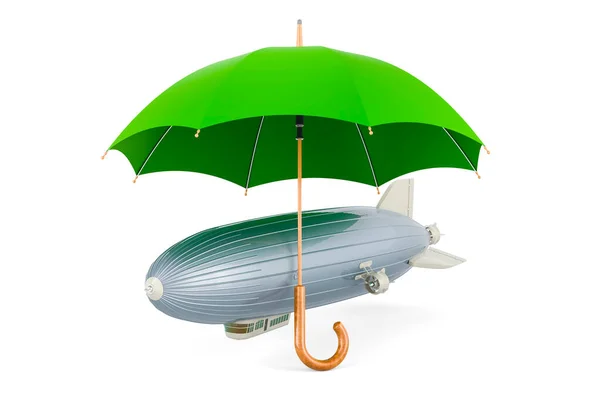 Ballon Dirigeable Dirigeable Sous Parapluie Rendu Isolé Sur Fond Blanc — Photo