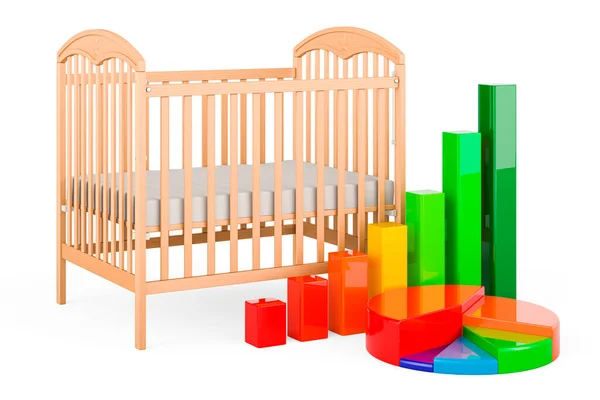 Berço Bebê Cama Infantil Com Gráfico Barras Crescimento Gráfico Tortas — Fotografia de Stock