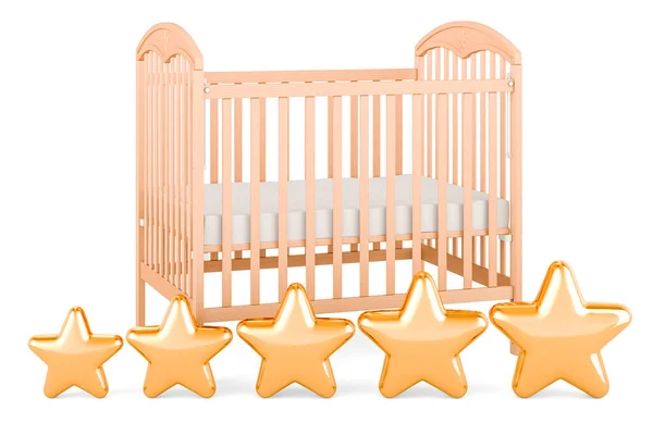 Cuna Cama Infantil Con Cinco Estrellas Doradas Representación Aislada Sobre —  Fotos de Stock
