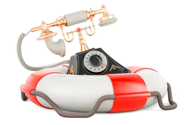 安全带内的老式电话 在白色背景上孤立的3D渲染 — 图库照片