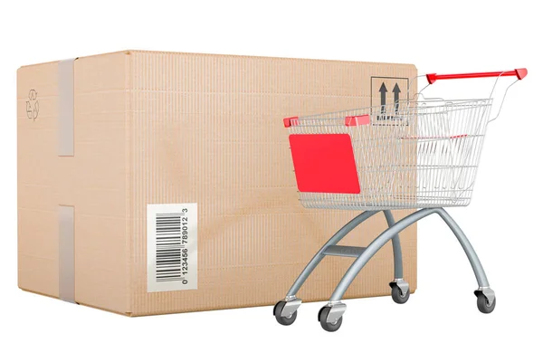 Parcel Shopping Cart Rendering Isolated White Background — Stock Photo, Image