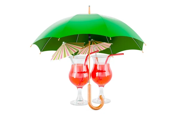 Tropische Cocktails Onder Paraplu Rendering Geïsoleerd Witte Achtergrond — Stockfoto