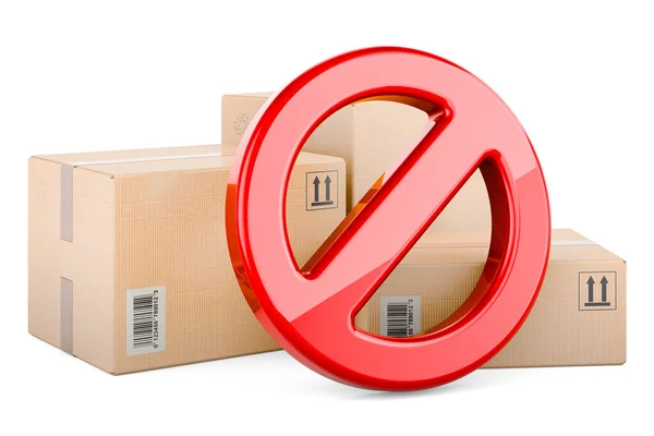 Shipping Logistics Concept Three Parcels Forbidden Symbol Rendering Isolated White — Stock Photo, Image
