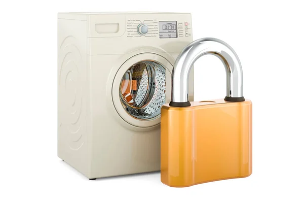 南京錠付き洗濯機 白い背景に隔離された3Dレンダリング — ストック写真