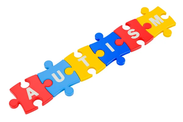 Autismus Slovo Barevných Hádanek Vykreslování Izolované Bílém Pozadí — Stock fotografie