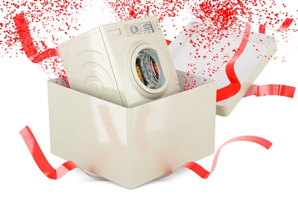 Mesin Cuci Dalam Kotak Hadiah Render Terisolasi Pada Latar Belakang — Stok Foto