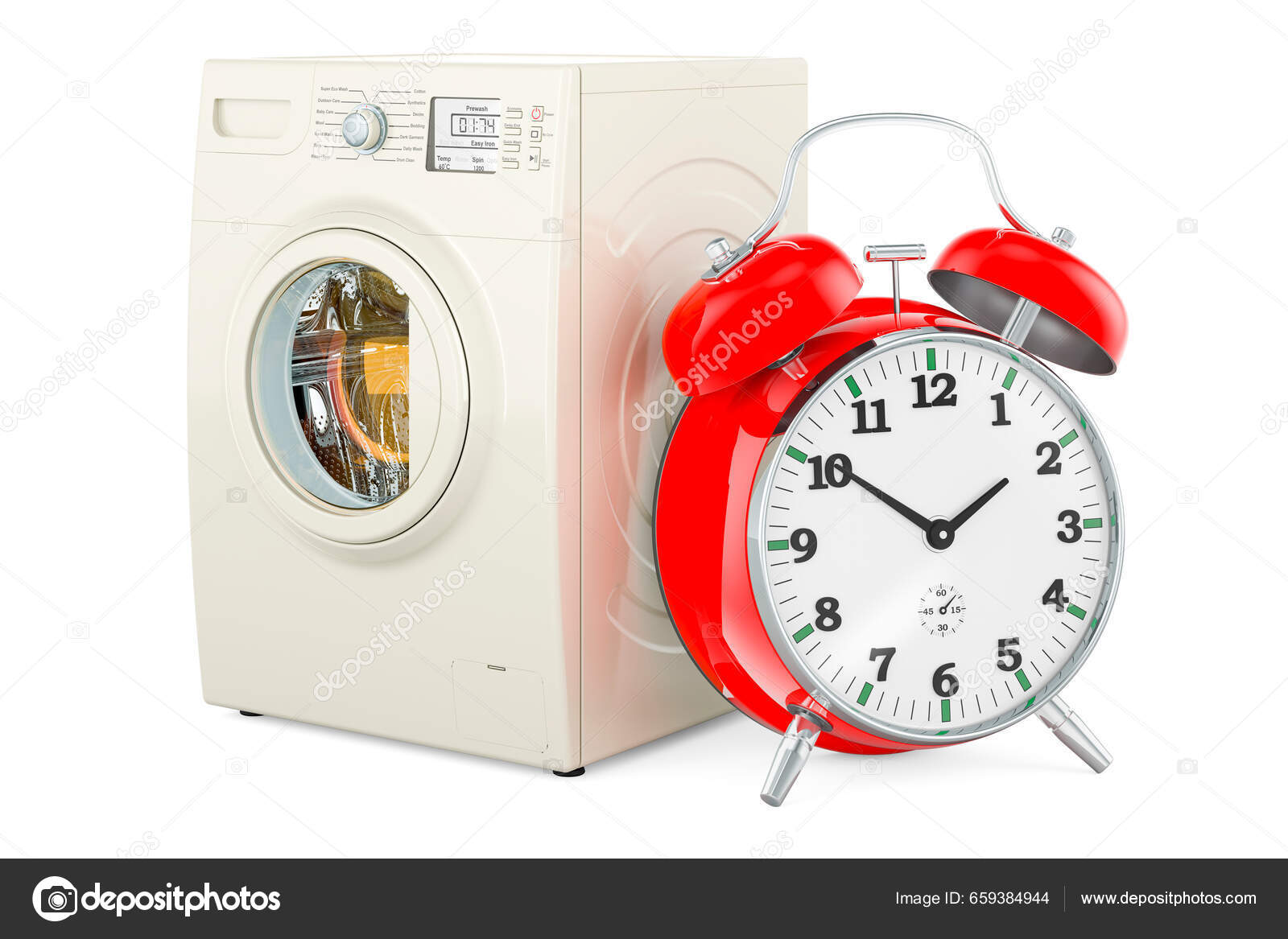 Washing Machine Alarm Clock Rendering Isolated White Background Stock