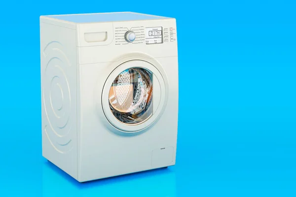 青の背景に洗濯機 3Dレンダリング — ストック写真