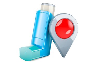 Metered-dose inhaler, MDI with map pointer, 3D rendering isolated on white background clipart