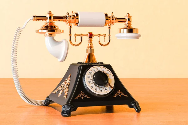 Telefono Nero Vecchio Stile Sul Tavolo Legno Rendering — Foto Stock