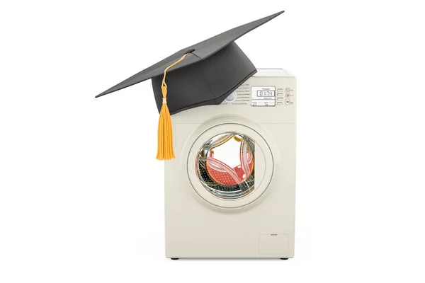 Washing Machine Graduation Hat Rendering Isolated White Background — Stock Photo, Image