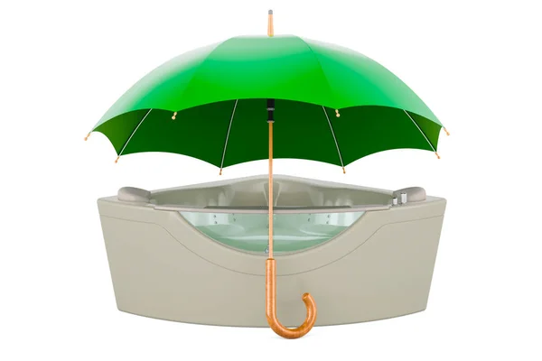 在伞下按摩浴缸 在白色背景上孤立的3D渲染 — 图库照片