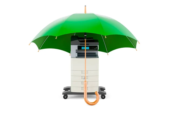 办公室多功能打印机Mfp在伞下 在白色背景上孤立的3D渲染 — 图库照片