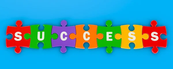 Success Colored Puzzles Rendering Blue Background — Stock Photo, Image