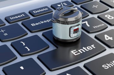 Laptop klavyesinde otomatik çoklu pişirici. 3B görüntüleme