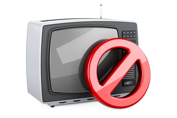 Televisor Retro Con Señal Prohibición Representación Aislada Sobre Fondo Blanco —  Fotos de Stock
