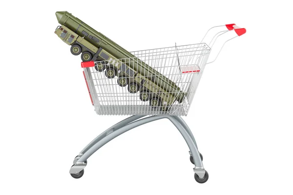 飞毛腿导弹 流动短程弹道导弹系统与购物车 在白色背景上孤立的3D渲染 — 图库照片