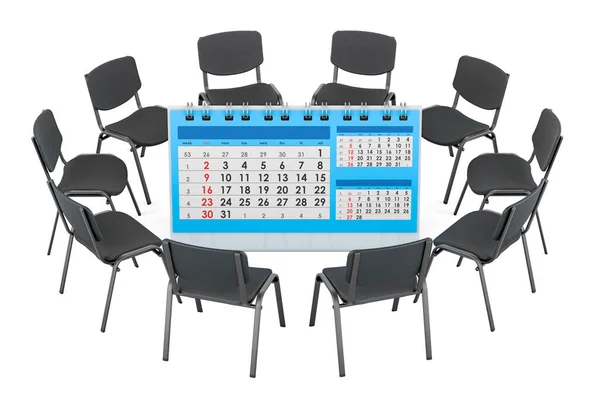 Meeting Concept Chairs Circle Desk Calendar Rendering Isolated White Background — Stock Photo, Image