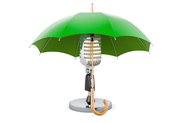 Retro Mikrofon Şemsiyenin Altında Beyaz Arkaplanda Görüntüleme Izole Edildi — Stok fotoğraf