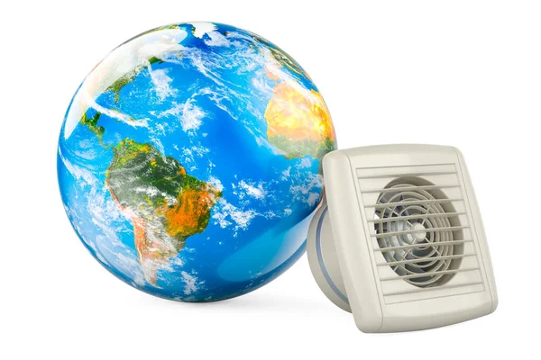 Ventilatore Estrattore Con Globo Terrestre Rendering Isolato Sfondo Bianco — Foto Stock