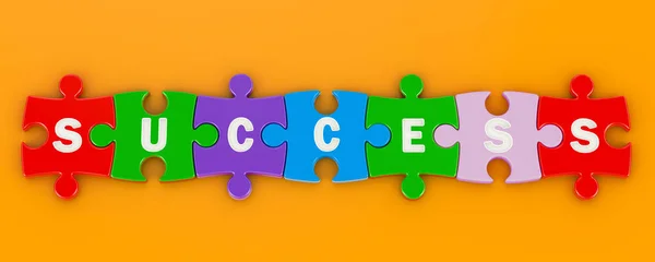 Success Concept Colored Puzzles Orange Backdrop Rendering — Stock Photo, Image
