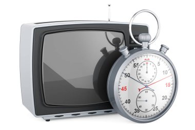 Kronometresi olan Retro TV seti, beyaz arkaplanda 3 boyutlu görüntüleme