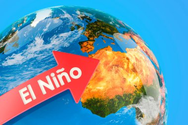 Kuzey Amerika 'da sıcak hava dalgası, ABD' de El Nino. Mavi arkaplanda 3B görüntüleme