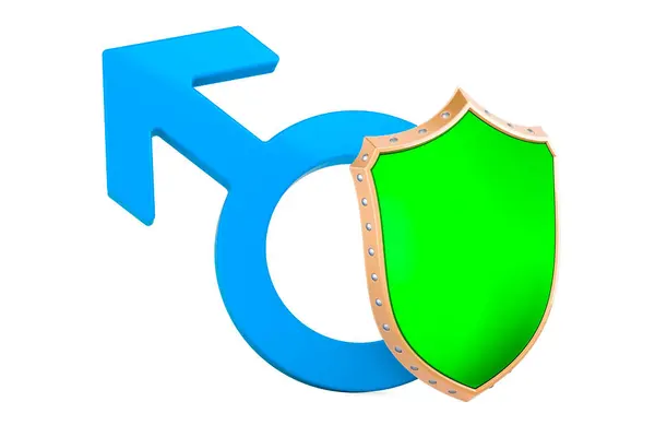 Mannelijk Gendersymbool Met Schild Rendering Geïsoleerd Witte Achtergrond — Stockfoto