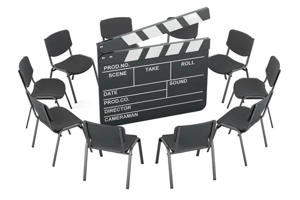 Film Yapımcıları Toplantı Konsepti Çemberli Sandalyeler Beyaz Arkaplanda Boyutlu Görüntüleme — Stok fotoğraf