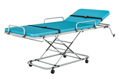 Ambulans sedyesi, yakın çekim. Beyaz arkaplanda 3B görüntüleme izole edildi