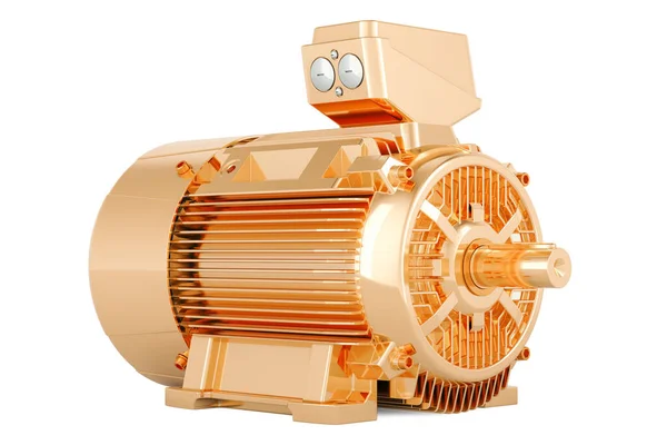 Golden Industrial Electric Motor Rendering Isolated White Background — Stock Photo, Image