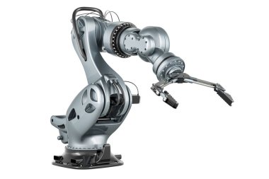 Metalik Robotik Kol, beyaz arkaplanda 3 boyutlu görüntüleme