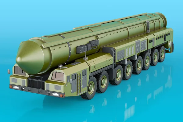 スカッドミサイル ブルーバックドロップのモバイルショートレンジ弾道ミサイルシステム 3Dレンダリング — ストック写真