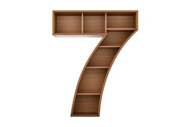 7 numara kitapsız kitaplık, 3 boyutlu görüntüleme beyaz arkaplanda izole edilmiş