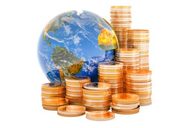 Altın Dünya Küre, beyaz arka plan üzerinde izole 3d render ile