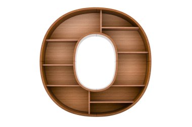 O harfi, kitapsız kitaplık olarak alfabe, beyaz arkaplanda 3 boyutlu görüntüleme