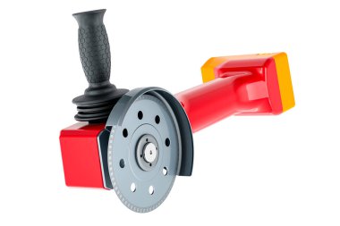 Disk öğütücü, açı öğütücü. Beyaz arkaplanda 3B görüntüleme izole edildi